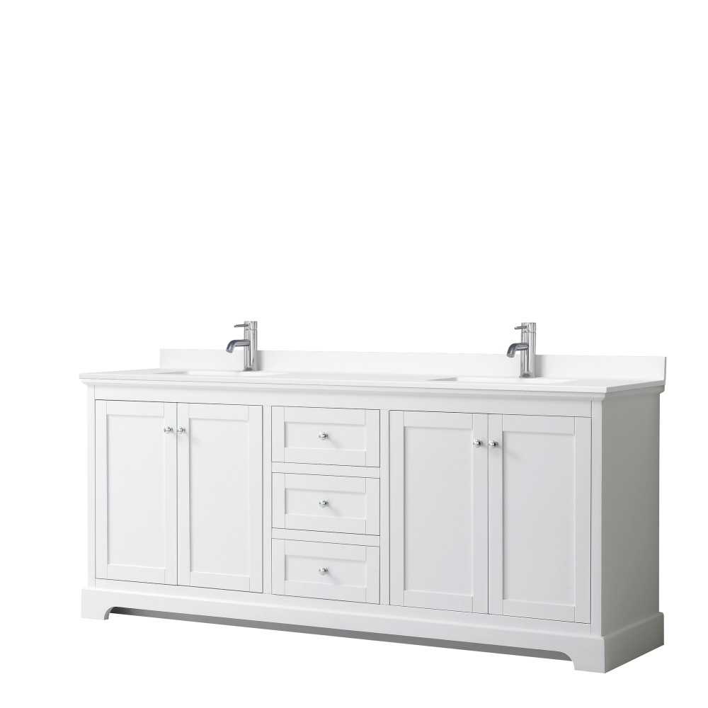 80 Inch Double Bathroom Vanity in White, White Cultured Marble Countertop, Sinks, No Mirror