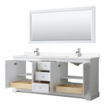 80 Inch Double Bathroom Vanity in White, White Cultured Marble Countertop, Sinks, No Mirror