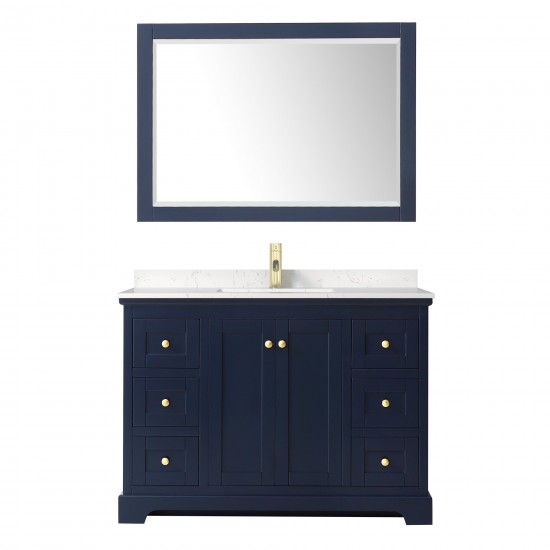 48 Inch Single Bathroom Vanity in Dark Blue, Light-Vein Carrara Cultured Marble Countertop, Sink, 46 Inch Mirror