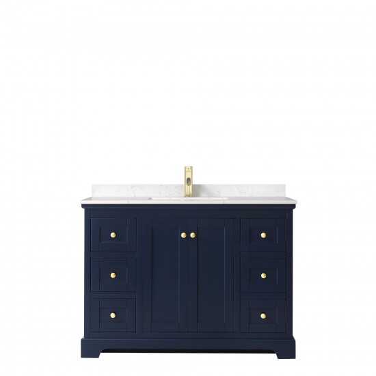 48 Inch Single Bathroom Vanity in Dark Blue, Light-Vein Carrara Cultured Marble Countertop, Sink, No Mirror