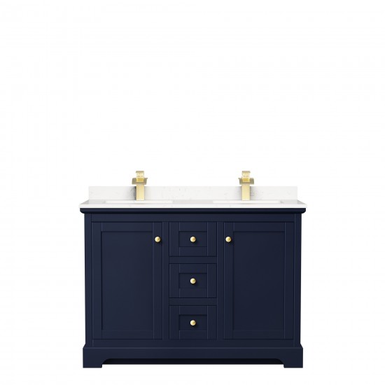 48 Inch Double Bathroom Vanity in Dark Blue, Light-Vein Carrara Cultured Marble Countertop, Sinks, No Mirror