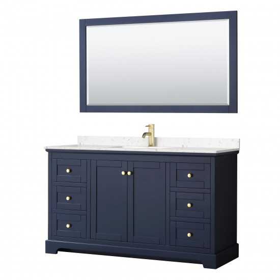 60 Inch Single Bathroom Vanity in Dark Blue, Light-Vein Carrara Cultured Marble Countertop, Sink, 58 Inch Mirror
