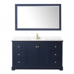 60 Inch Single Bathroom Vanity in Dark Blue, Light-Vein Carrara Cultured Marble Countertop, Sink, 58 Inch Mirror