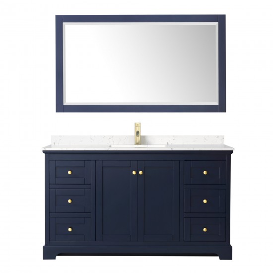 60 Inch Single Bathroom Vanity in Dark Blue, Light-Vein Carrara Cultured Marble Countertop, Sink, 58 Inch Mirror