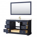 60 Inch Single Bathroom Vanity in Dark Blue, Light-Vein Carrara Cultured Marble Countertop, Sink, 58 Inch Mirror