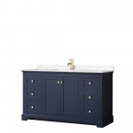 60 Inch Single Bathroom Vanity in Dark Blue, Light-Vein Carrara Cultured Marble Countertop, Sink, No Mirror