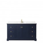 60 Inch Single Bathroom Vanity in Dark Blue, Light-Vein Carrara Cultured Marble Countertop, Sink, No Mirror