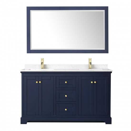 60 Inch Double Bathroom Vanity in Dark Blue, Light-Vein Carrara Cultured Marble Countertop, Sinks, 58 Inch Mirror