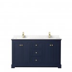 60 Inch Double Bathroom Vanity in Dark Blue, Light-Vein Carrara Cultured Marble Countertop, Sinks, No Mirror