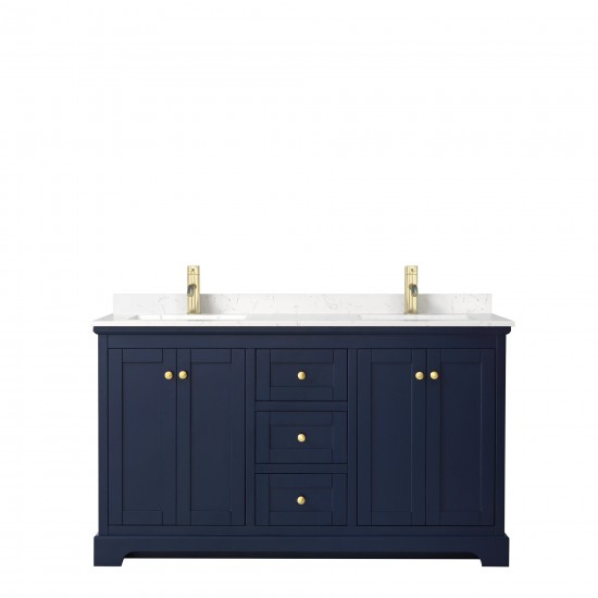 60 Inch Double Bathroom Vanity in Dark Blue, Light-Vein Carrara Cultured Marble Countertop, Sinks, No Mirror