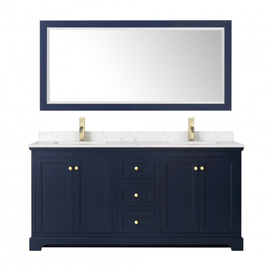 72 Inch Double Bathroom Vanity in Dark Blue, Light-Vein Carrara Cultured Marble Countertop, Sinks, 70 Inch Mirror