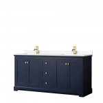 72 Inch Double Bathroom Vanity in Dark Blue, Light-Vein Carrara Cultured Marble Countertop, Sinks, No Mirror