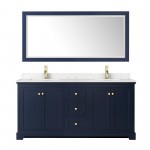 72 Inch Double Bathroom Vanity in Dark Blue, Light-Vein Carrara Cultured Marble Countertop, Sinks, No Mirror