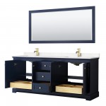 80 Inch Double Bathroom Vanity in Dark Blue, Light-Vein Carrara Cultured Marble Countertop, Sinks, 70 Inch Mirror