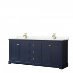 80 Inch Double Bathroom Vanity in Dark Blue, Light-Vein Carrara Cultured Marble Countertop, Sinks, No Mirror