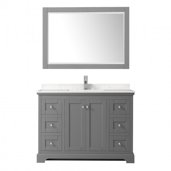 48 Inch Single Bathroom Vanity in Dark Gray, Light-Vein Carrara Cultured Marble Countertop, Sink, 46 Inch Mirror