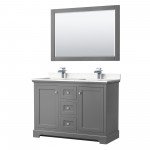 48 Inch Double Bathroom Vanity in Dark Gray, Light-Vein Carrara Cultured Marble Countertop, Sinks, 46 Inch Mirror