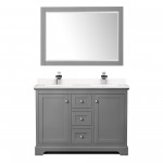 48 Inch Double Bathroom Vanity in Dark Gray, Light-Vein Carrara Cultured Marble Countertop, Sinks, 46 Inch Mirror