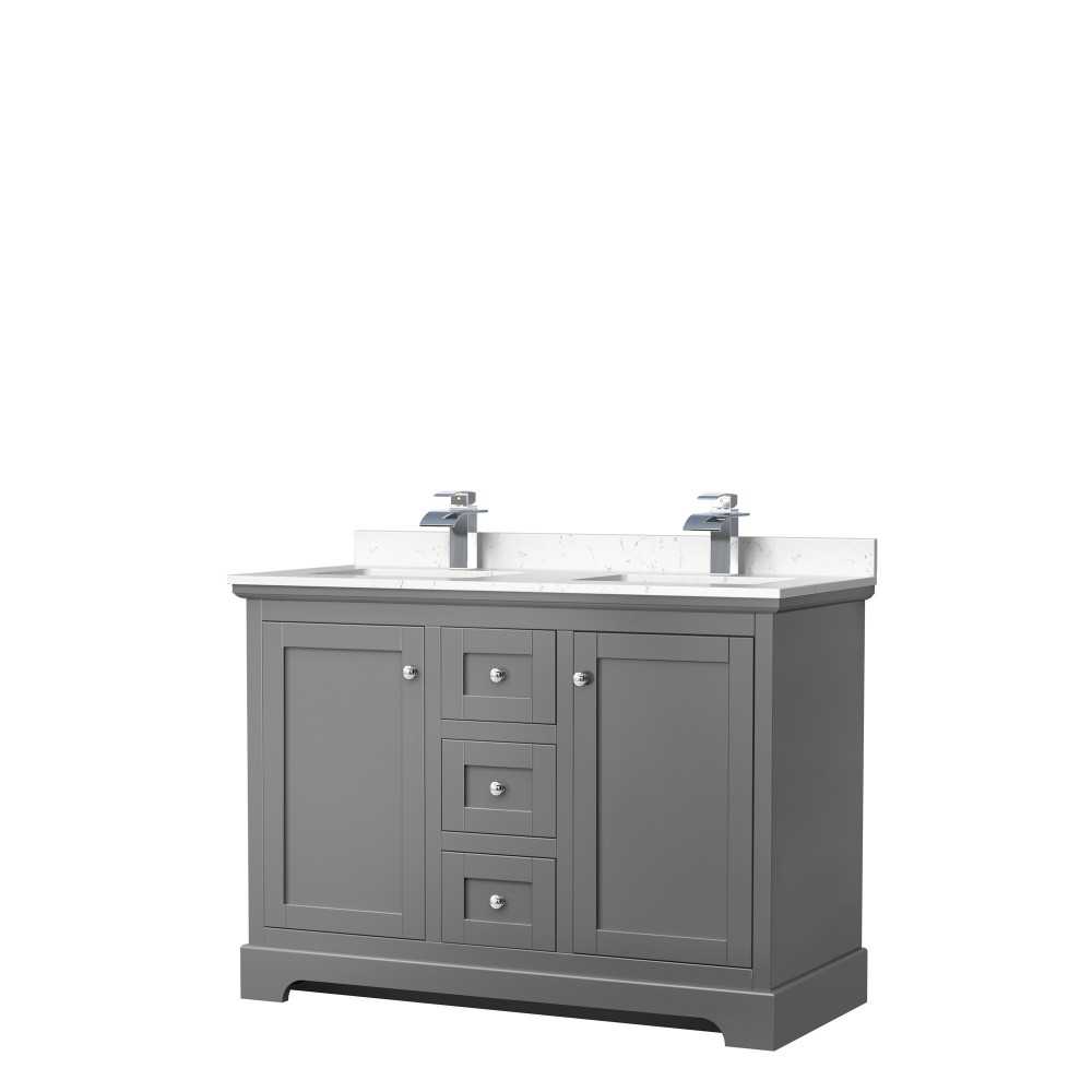 48 Inch Double Bathroom Vanity in Dark Gray, Light-Vein Carrara Cultured Marble Countertop, Sinks, No Mirror