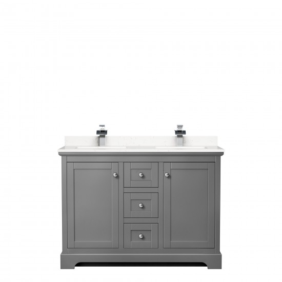 48 Inch Double Bathroom Vanity in Dark Gray, Light-Vein Carrara Cultured Marble Countertop, Sinks, No Mirror