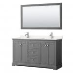 60 Inch Double Bathroom Vanity in Dark Gray, Light-Vein Carrara Cultured Marble Countertop, Sinks, 58 Inch Mirror