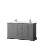 60 Inch Double Bathroom Vanity in Dark Gray, Light-Vein Carrara Cultured Marble Countertop, Sinks, No Mirror