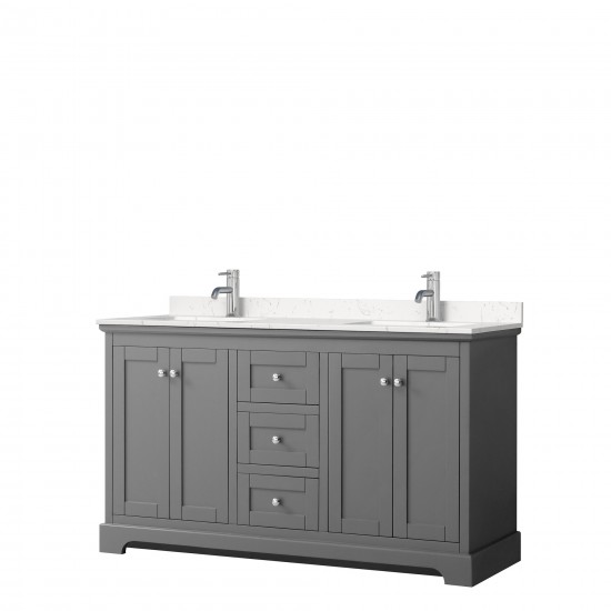 60 Inch Double Bathroom Vanity in Dark Gray, Light-Vein Carrara Cultured Marble Countertop, Sinks, No Mirror