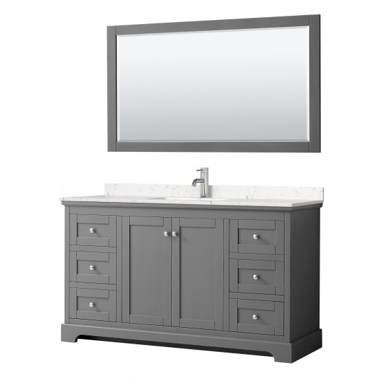 60 Inch Single Bathroom Vanity in Dark Gray, Light-Vein Carrara Cultured Marble Countertop, Sink, 58 Inch Mirror