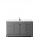 60 Inch Single Bathroom Vanity in Dark Gray, Light-Vein Carrara Cultured Marble Countertop, Sink, No Mirror