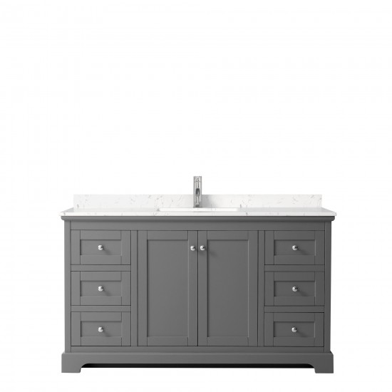 60 Inch Single Bathroom Vanity in Dark Gray, Light-Vein Carrara Cultured Marble Countertop, Sink, No Mirror