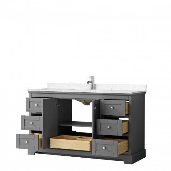 60 Inch Single Bathroom Vanity in Dark Gray, Light-Vein Carrara Cultured Marble Countertop, Sink, No Mirror