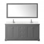 72 Inch Double Bathroom Vanity in Dark Gray, Light-Vein Carrara Cultured Marble Countertop, Sinks, 70 Inch Mirror