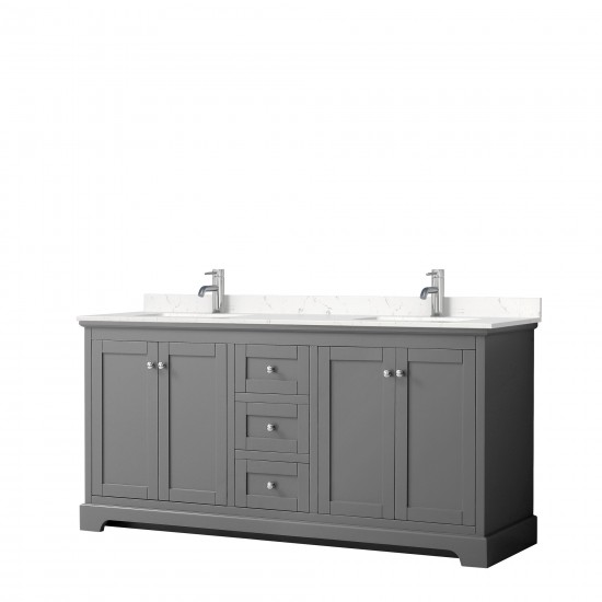 72 Inch Double Bathroom Vanity in Dark Gray, Light-Vein Carrara Cultured Marble Countertop, Sinks, No Mirror