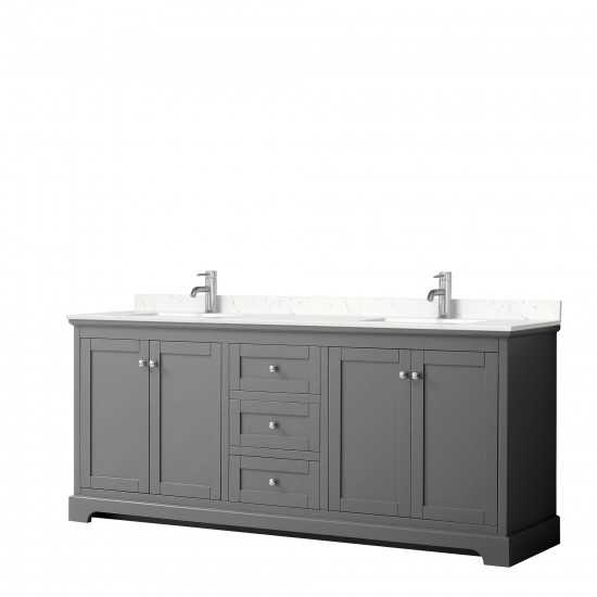 80 Inch Double Bathroom Vanity in Dark Gray, Light-Vein Carrara Cultured Marble Countertop, Sinks, No Mirror