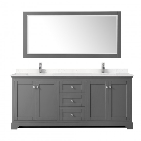 80 Inch Double Bathroom Vanity in Dark Gray, Light-Vein Carrara Cultured Marble Countertop, Sinks, No Mirror