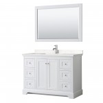 48 Inch Single Bathroom Vanity in White, Light-Vein Carrara Cultured Marble Countertop, Sink, 46 Inch Mirror