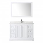 48 Inch Single Bathroom Vanity in White, Light-Vein Carrara Cultured Marble Countertop, Sink, 46 Inch Mirror