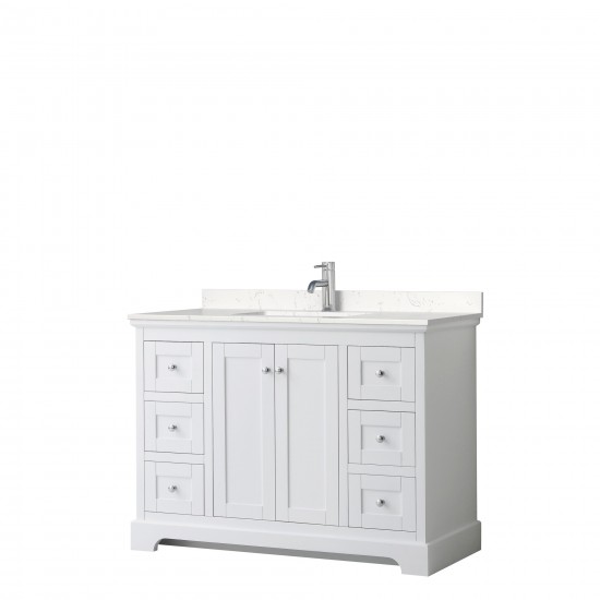 48 Inch Single Bathroom Vanity in White, Light-Vein Carrara Cultured Marble Countertop, Sink, No Mirror