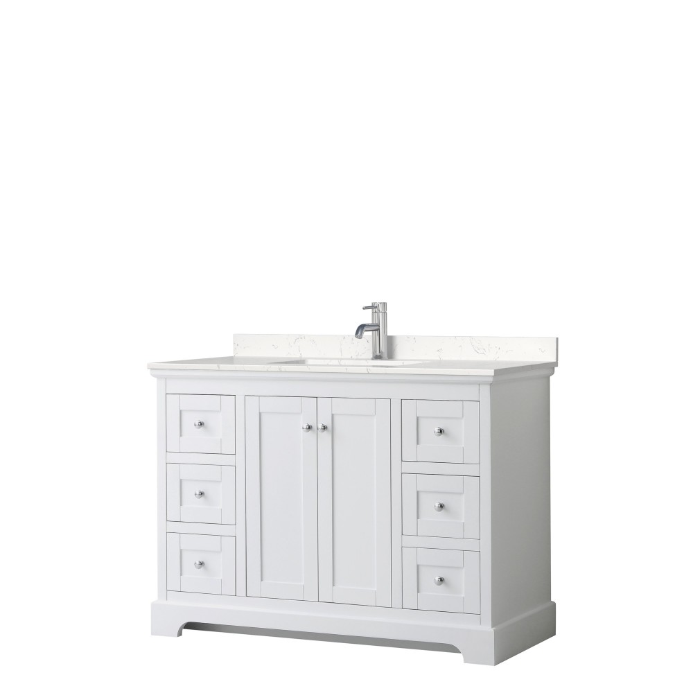 48 Inch Single Bathroom Vanity in White, Light-Vein Carrara Cultured Marble Countertop, Sink, No Mirror