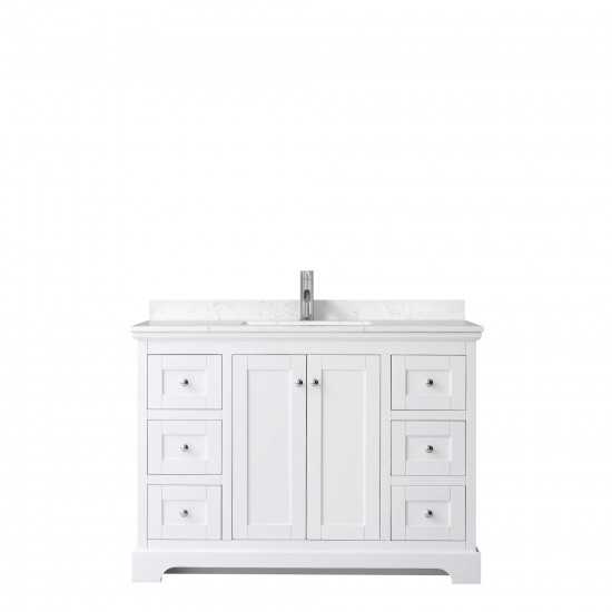 48 Inch Single Bathroom Vanity in White, Light-Vein Carrara Cultured Marble Countertop, Sink, No Mirror