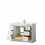 48 Inch Single Bathroom Vanity in White, Light-Vein Carrara Cultured Marble Countertop, Sink, No Mirror