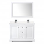 48 Inch Double Bathroom Vanity in White, Light-Vein Carrara Cultured Marble Countertop, Sinks, 46 Inch Mirror