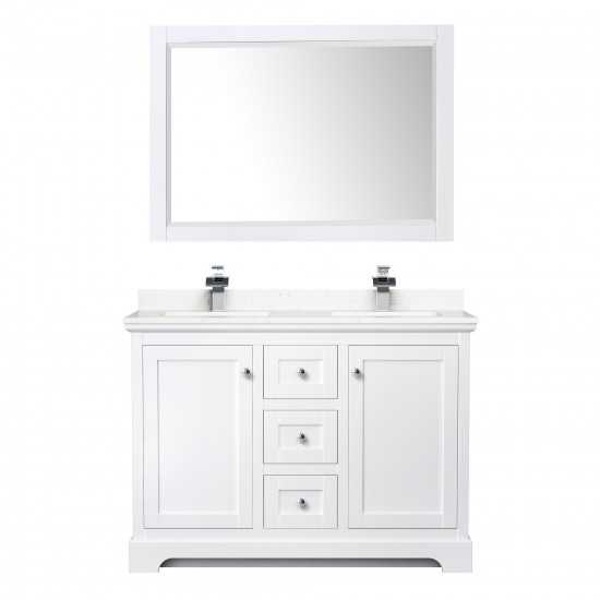 48 Inch Double Bathroom Vanity in White, Light-Vein Carrara Cultured Marble Countertop, Sinks, 46 Inch Mirror