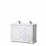 48 Inch Double Bathroom Vanity in White, Light-Vein Carrara Cultured Marble Countertop, Sinks, No Mirror