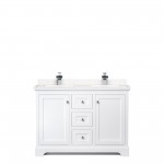 48 Inch Double Bathroom Vanity in White, Light-Vein Carrara Cultured Marble Countertop, Sinks, No Mirror