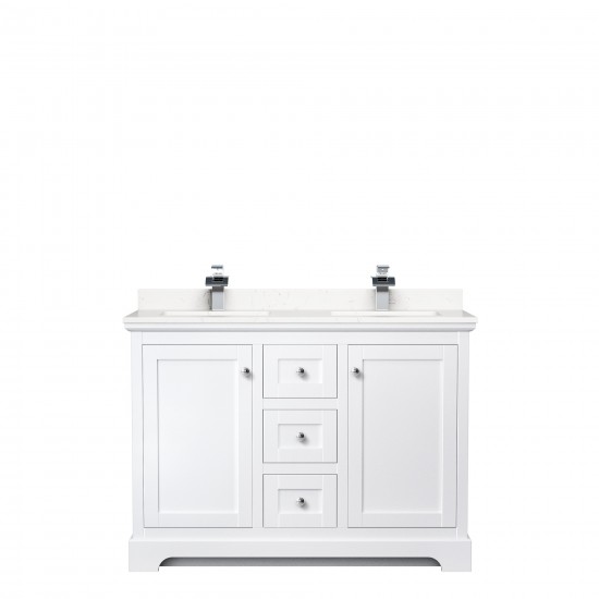 48 Inch Double Bathroom Vanity in White, Light-Vein Carrara Cultured Marble Countertop, Sinks, No Mirror