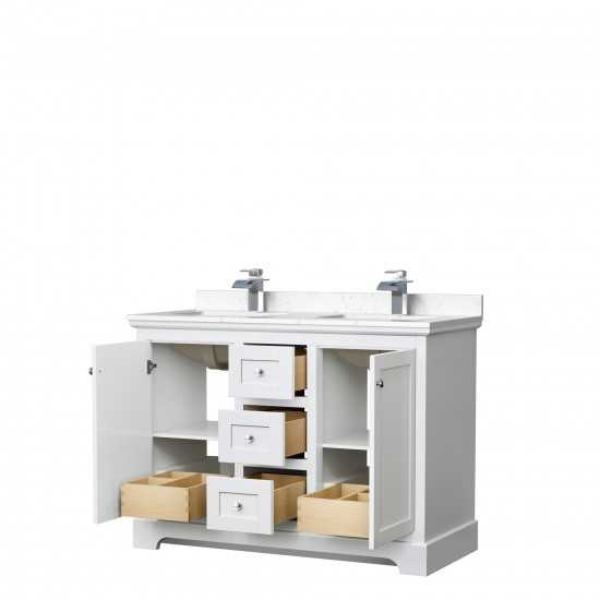 48 Inch Double Bathroom Vanity in White, Light-Vein Carrara Cultured Marble Countertop, Sinks, No Mirror