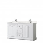 60 Inch Double Bathroom Vanity in White, Light-Vein Carrara Cultured Marble Countertop, Sinks, No Mirror