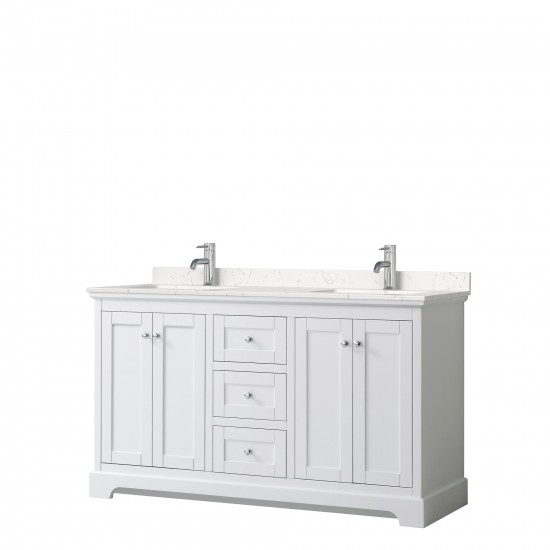 60 Inch Double Bathroom Vanity in White, Light-Vein Carrara Cultured Marble Countertop, Sinks, No Mirror