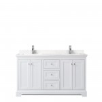 60 Inch Double Bathroom Vanity in White, Light-Vein Carrara Cultured Marble Countertop, Sinks, No Mirror